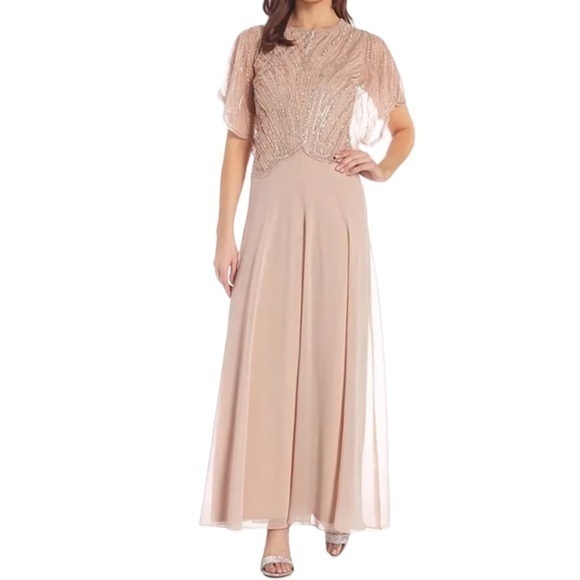 J Kara V-Neck Geometrical Beaded Capelet Long Dress Petite 6
